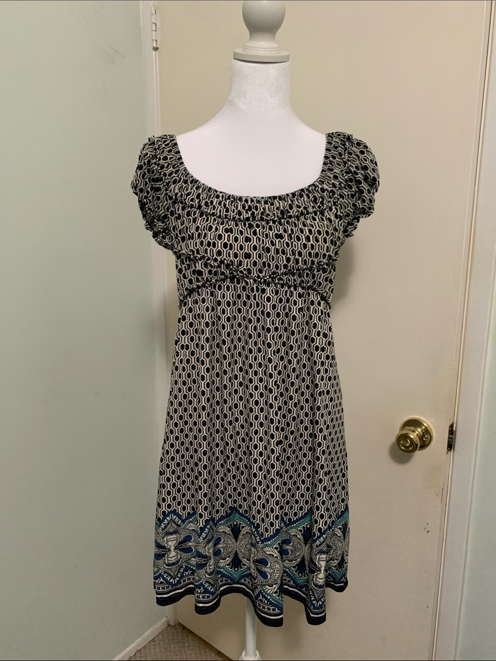 Max Studio Black and White Midi Dress with Blue Border